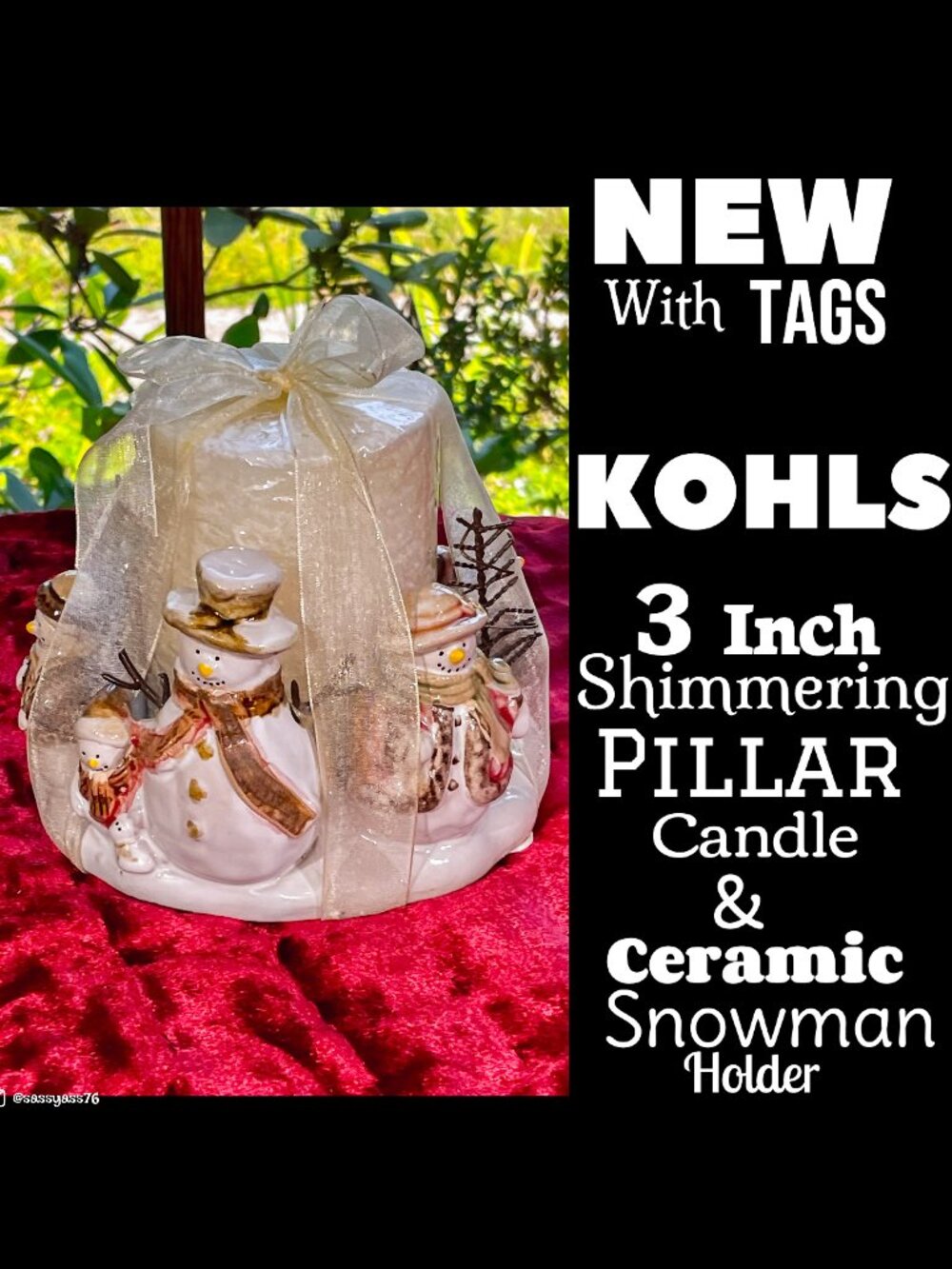 ▪️NWT▪️KOHLS▪️3 Inch Shimmering Pillar & Ceramic Wire Snowman Holder